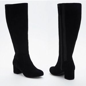 Never worn wide calf  suede 2 inch heel boots